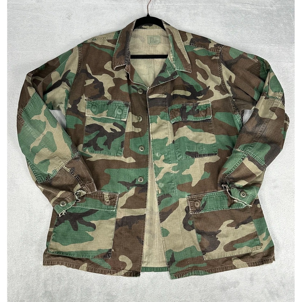 Vintage US Army Combat BDU Jacket Size Medium Long Woodland Camo